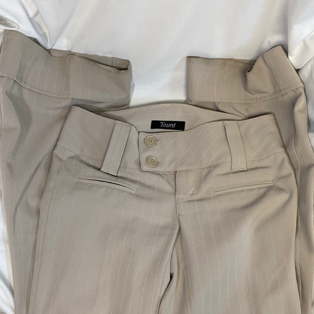 Cream with white pinstripe pantsuit